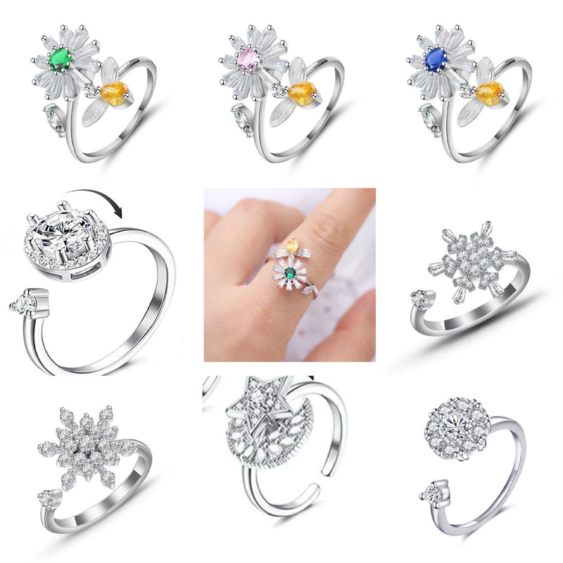 Adjustable Spinner Ring with Elegant Flower and Bee Design