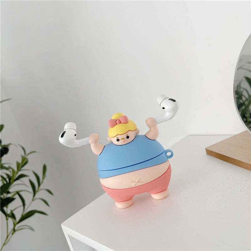 3D Cute Little Fat Man Lifting Weights Silicone Case for AirPods Pro