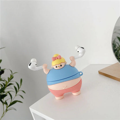 3D Cute Little Fat Man Lifting Weights Silicone Case for AirPods Pro