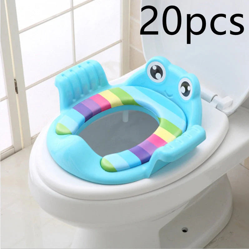 Adjustable non-slip baby toilet seat in Pink, Sky Blue, and Green for safe potty training