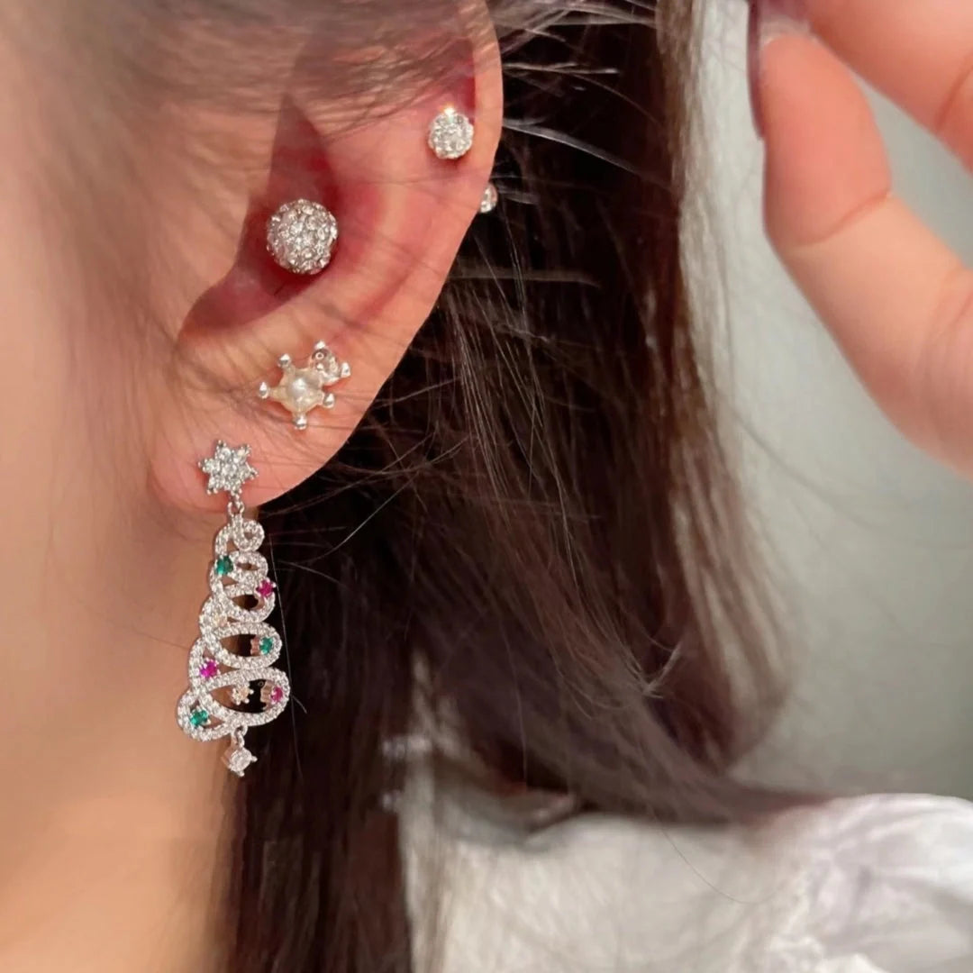 Women's Christmas Tree Tassel Earrings with colourful zircon inlays