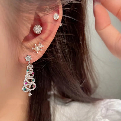 Women's Christmas Tree Tassel Earrings with colourful zircon inlays