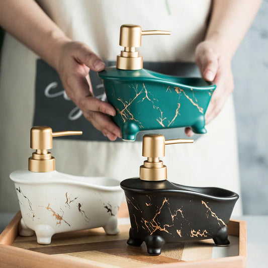 Ceramic hand sanitizer shower gel dispenser with elegant marble pattern design