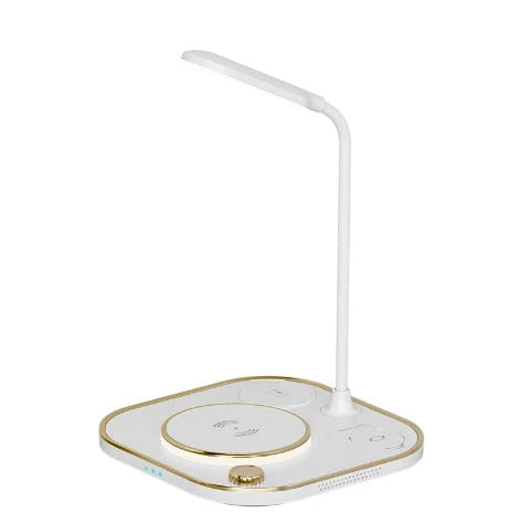 Versatile 3-in-1 wireless charging desk lamp with adjustable LED lighting and fast 15W Qi charging for smartphones and devices
