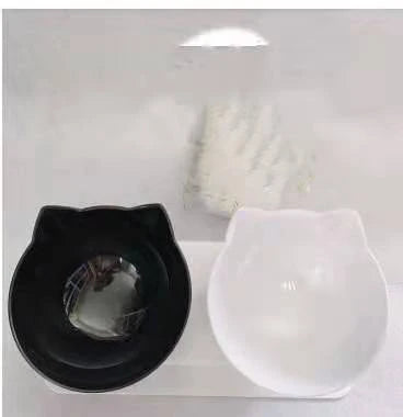 Elevated tilted pet bowl with non-slip stand in transparent, white, and black color options