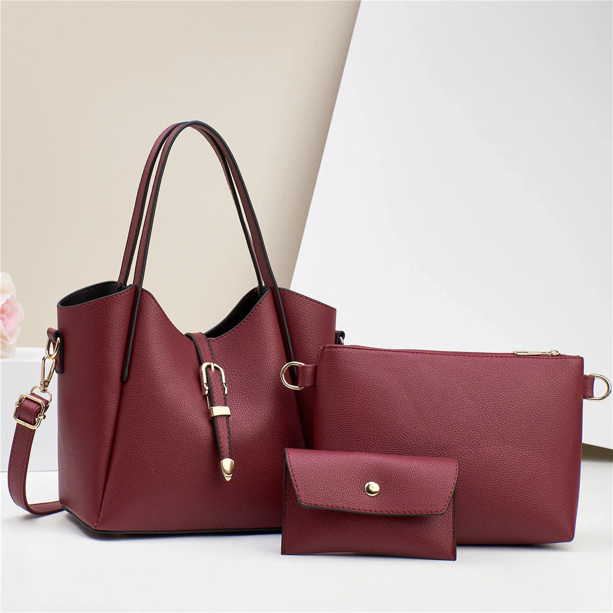 Stylish and practical tote bag set with crocodile embossed pattern, roomy main compartment, and versatile three-piece design in a range of classic British colours