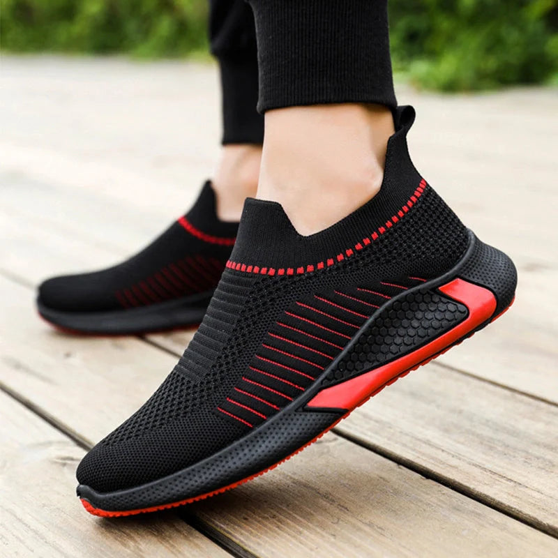 Men's breathable mesh sock shoes with striped design for outdoor activities