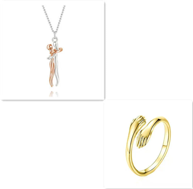 Stylish brass hugging couple necklace with minimalist design - a thoughtful Valentine's Day gift
