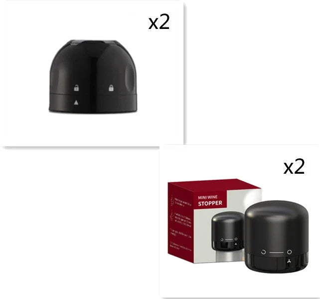 Premium silicone wine and champagne bottle stoppers in black colour, designed to create an airtight seal and lock in freshness