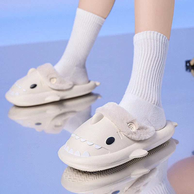 Winter Shark Shoes House Slippers with Button EVA Couple Slippers in various colours