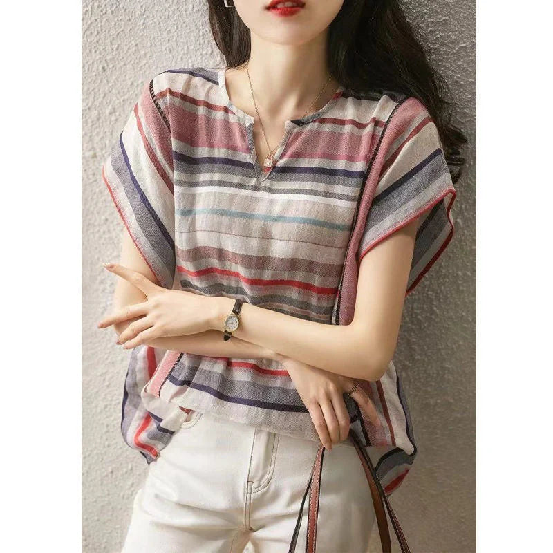 Women's striped V-neck cardigan in loose fit, available in multiple sizes