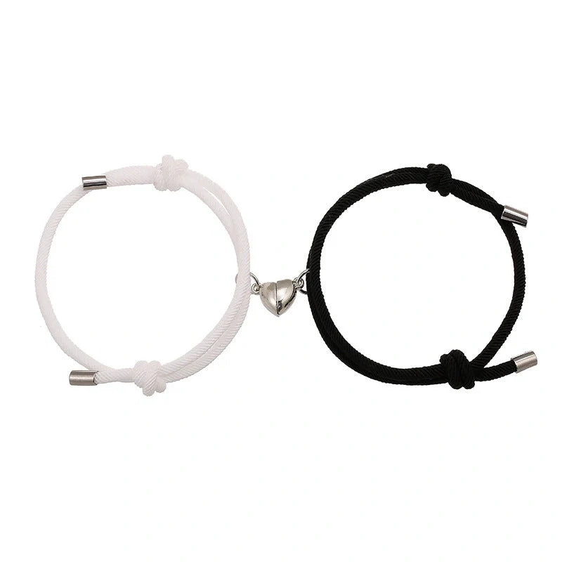 Adjustable nylon love magnetic bracelet with sticky metal heads in various colours