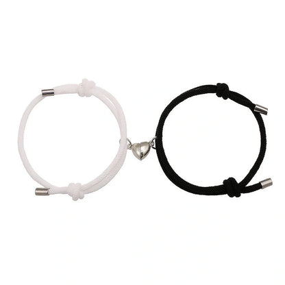 Adjustable nylon love magnetic bracelet with sticky metal heads in various colours
