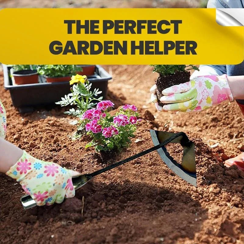Premium manganese steel garden hoe with hollow design, versatile for weeding, soil preparation, and vegetable planting in the UK