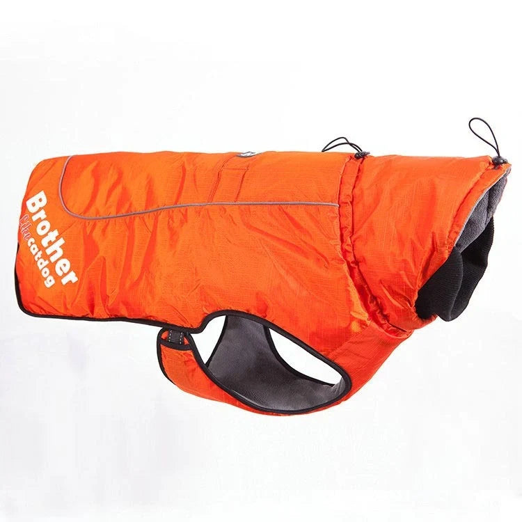 Waterproof reflective nylon pet coat in blue, purple, and orange for dogs