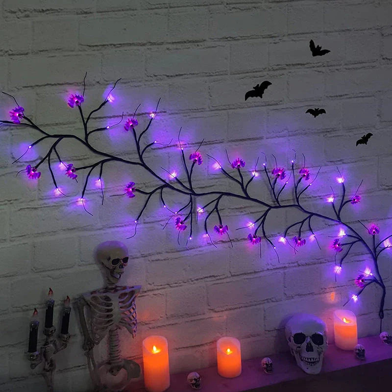 Spooky Halloween vine lights with cartoon bats and pumpkins for festive indoor and outdoor decor