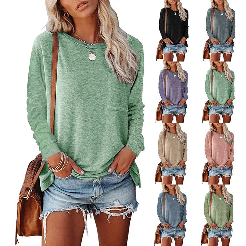 A long-sleeved cotton-polyester blend T-shirt in a variety of classic and on-trend colours, featuring a stylish chest pocket design.