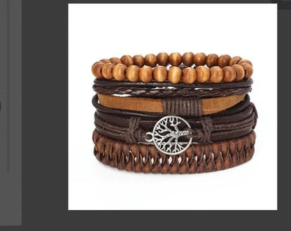 Men's genuine leather vintage braided bracelet with adjustable closure