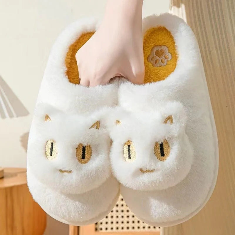 Cotton cat slippers with memory foam insole and cute cat face design