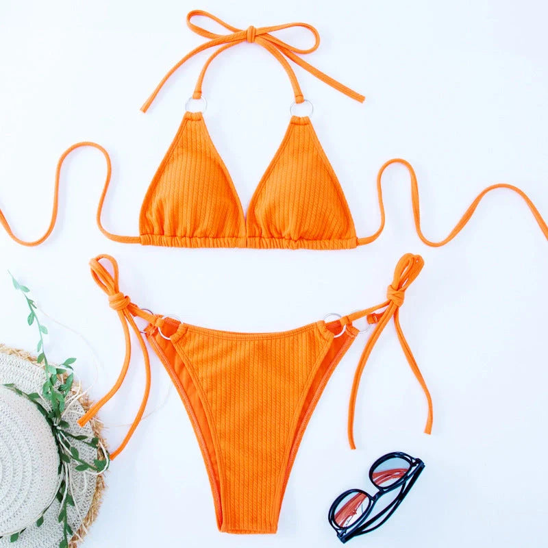 Women's bandage style bikini set with side tie detail in various colours