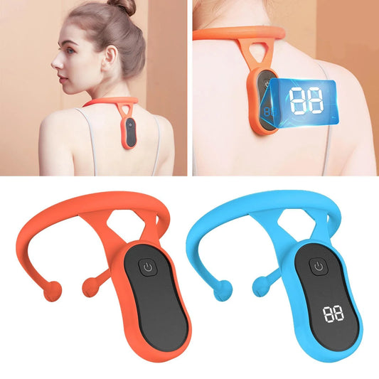 A smart neckband device with silicone construction designed to monitor posture and provide vibration alerts for improved ergonomics and well-being.