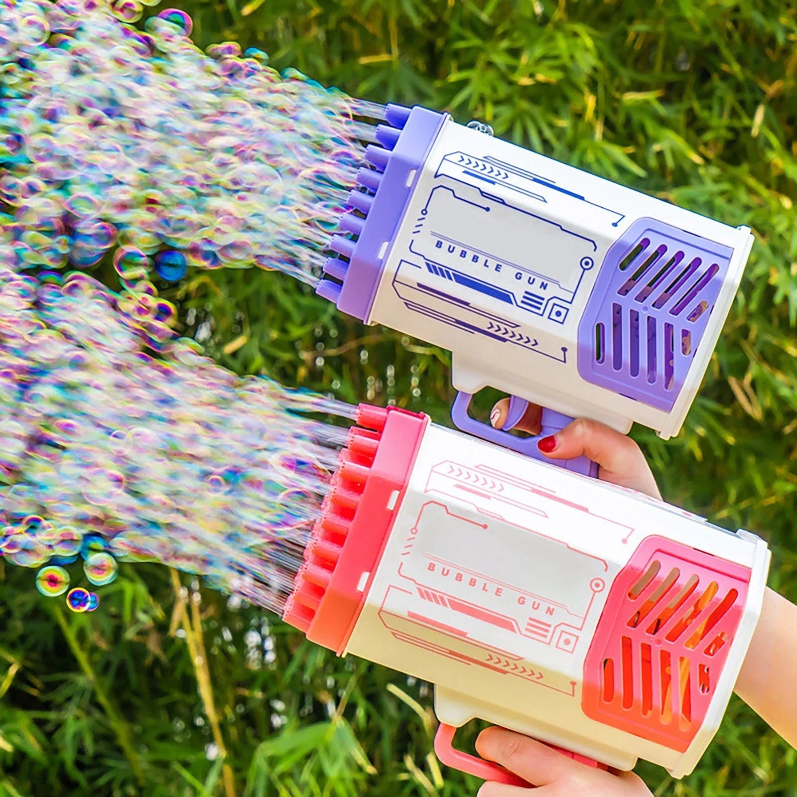 Extraordinary Bubble Blaster with 69 bubble-producing holes, creating a cloud of colourful bubbles for endless fun and entertainment