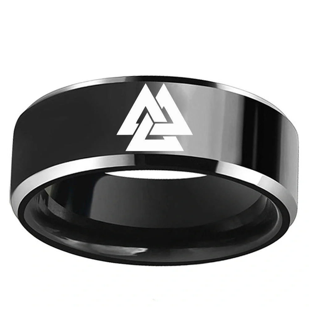 Stainless Steel Viking Odin Symbol Ring in various colours and sizes