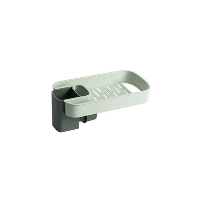 A versatile faucet-mounted sink caddy with compartments for storing sponges, detergent, and other kitchen essentials