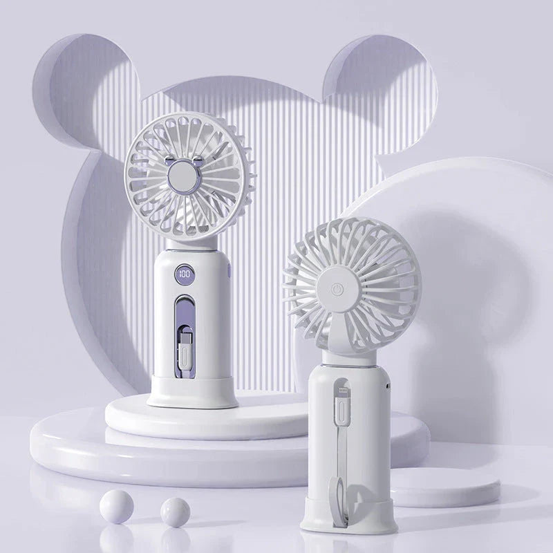 Rechargeable 2-in-1 handheld fan with power bank in various colors - a versatile cooling and charging solution for home, office, and travel