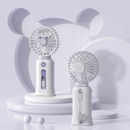Rechargeable 2-in-1 handheld fan with power bank in various colors - a versatile cooling and charging solution for home, office, and travel