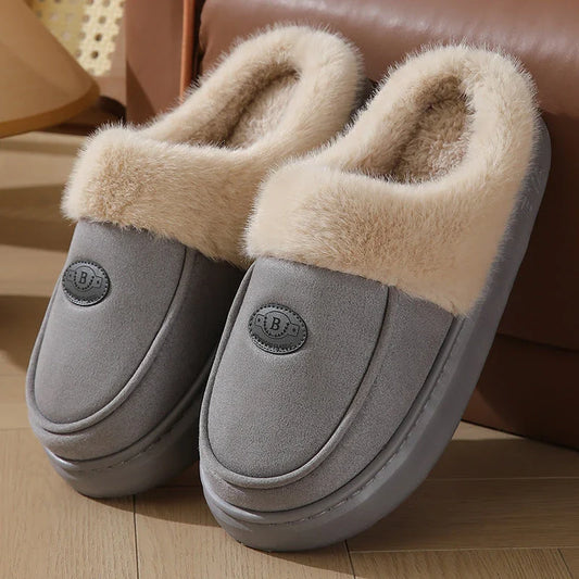 Cozy suede slippers with plush lining and non-slip sole for men's indoor comfort