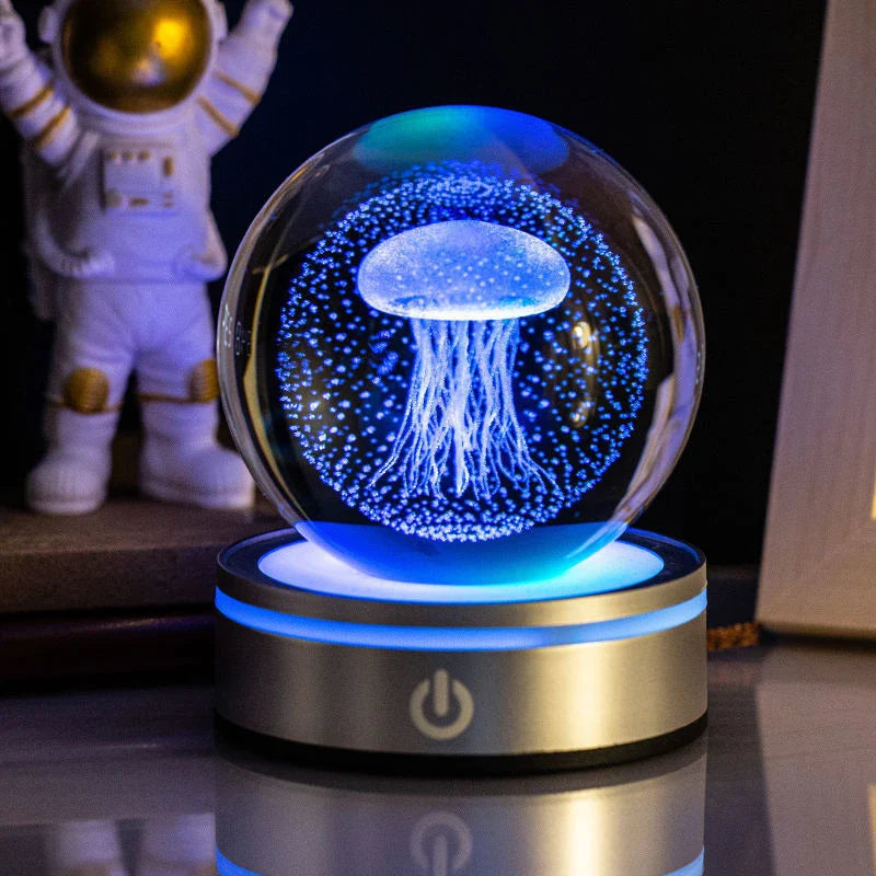 Captivating 3D crystal night lamp with intricate patterns and warm, soothing LED illumination for enchanting home decor