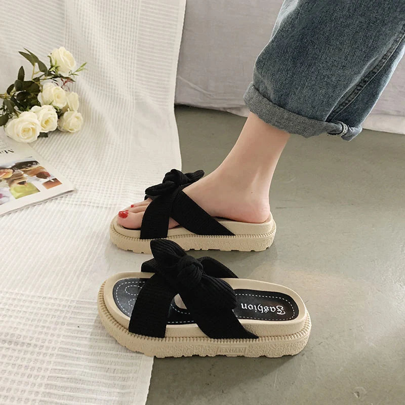 Women's Two Wear Flat Platform Sandals in green, beige, and black