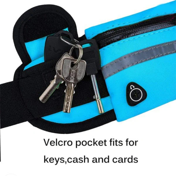 Slim nylon fitness waist bag with zipper pocket for secure storage during sports