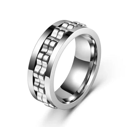 Titanium steel spinner ring with rotating gear design for anxiety relief