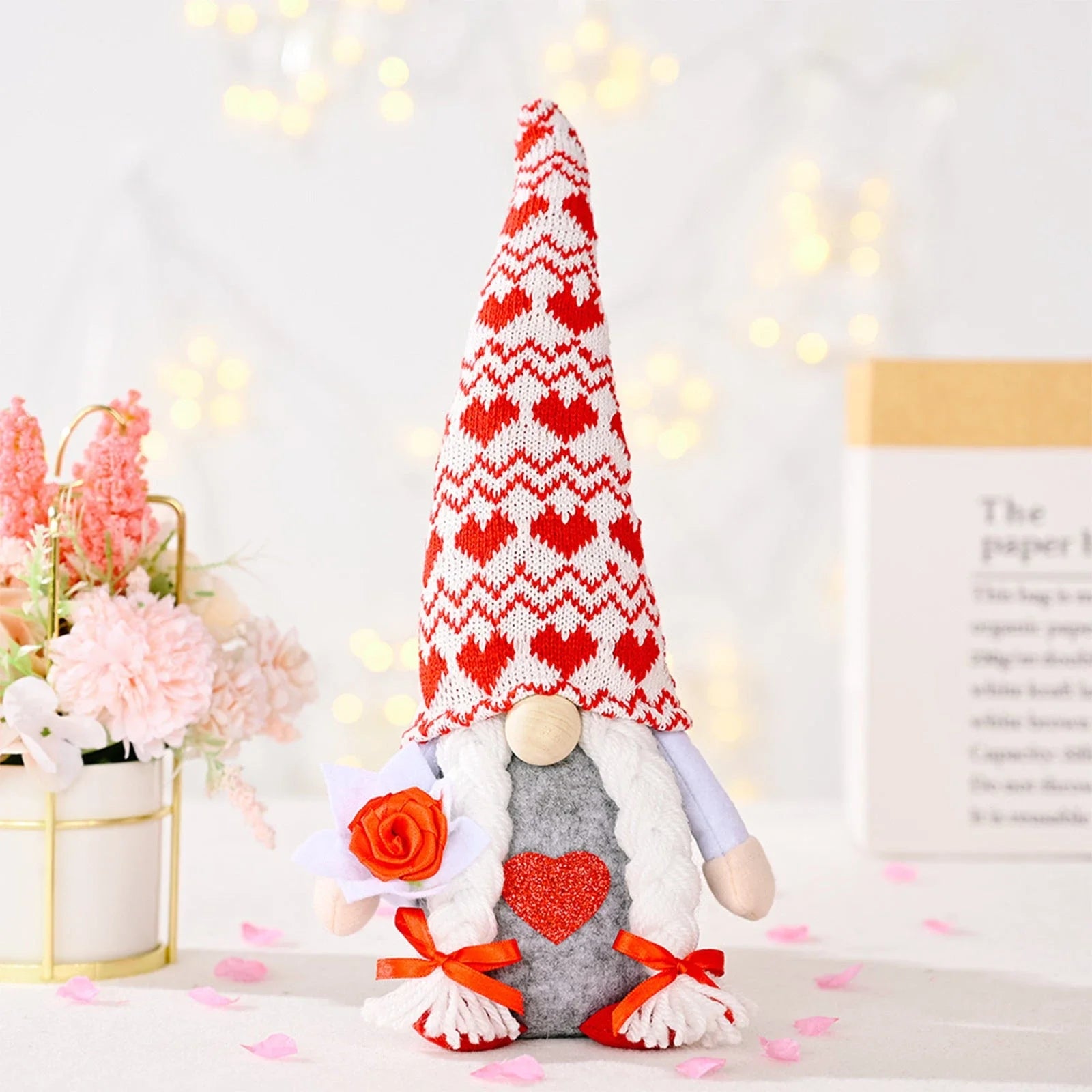 Plush gnome decorations in Cupid-inspired and romantic designs for Valentine's Day and holiday decor