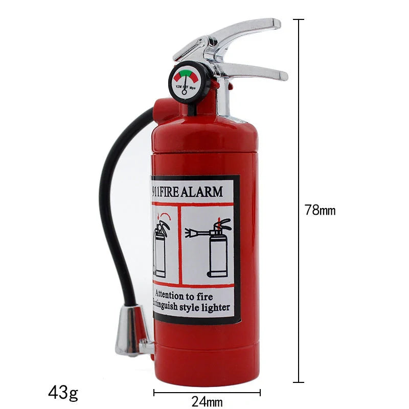 Creative fire extinguisher shaped lighter in red with light, alloy construction, butane-free