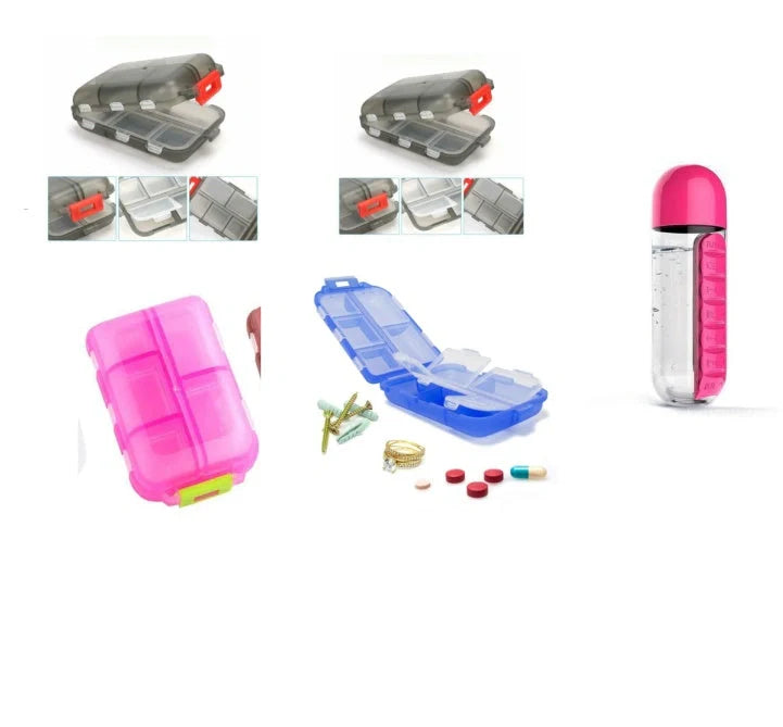 10-grid moisture-proof travel pill organizer in various colours for secure medication storage