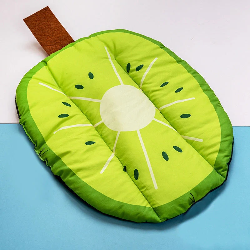 Ice Silk Pet Cooling Mat in various fruit designs for summer comfort