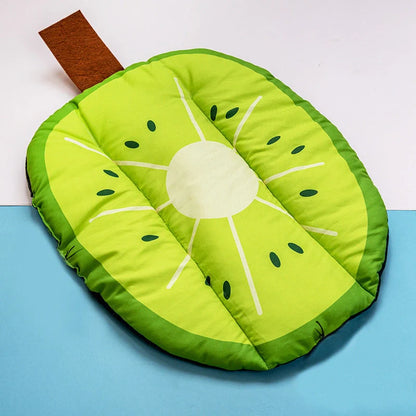 Ice Silk Pet Cooling Mat in various fruit designs for summer comfort