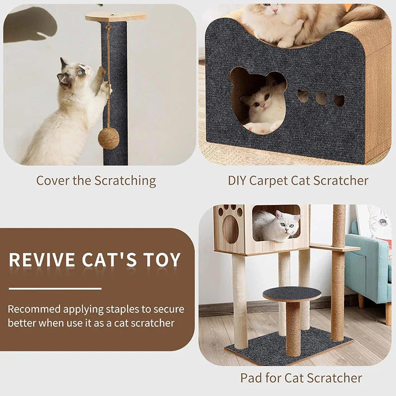 Versatile self-adhesive scratch pad with various color and size options, designed to protect furniture and satisfy a cat's natural scratching needs.