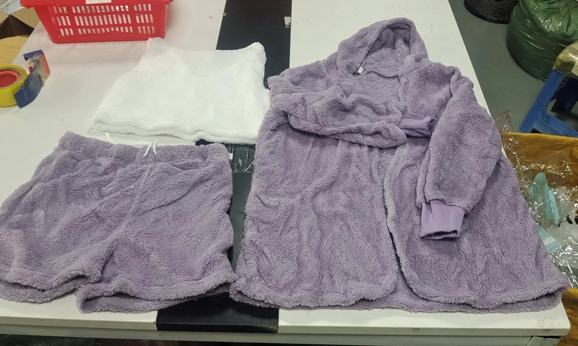 Cozy 3-piece velvet pajama set with long sleeve crop top and drawstring shorts in various colors