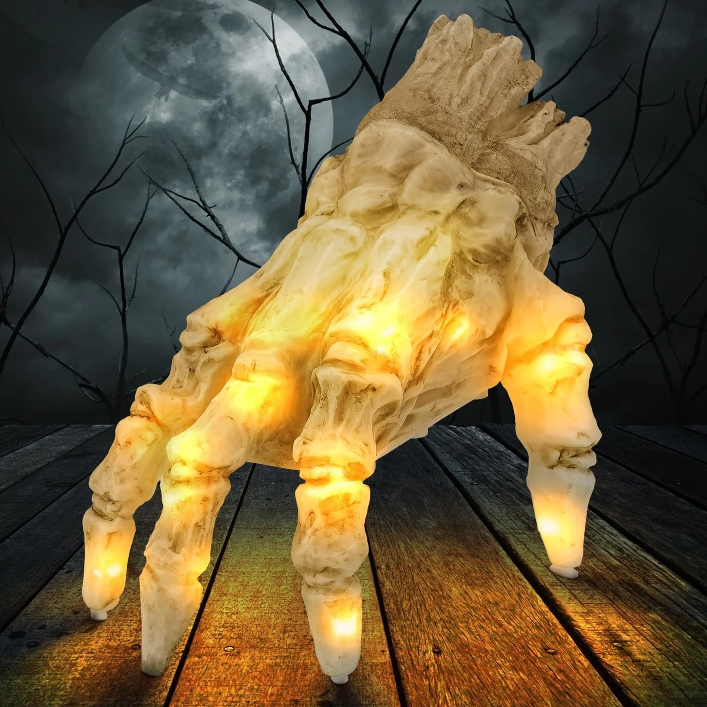 Realistic glowing zombie hand Halloween decoration with spooky sound and movement