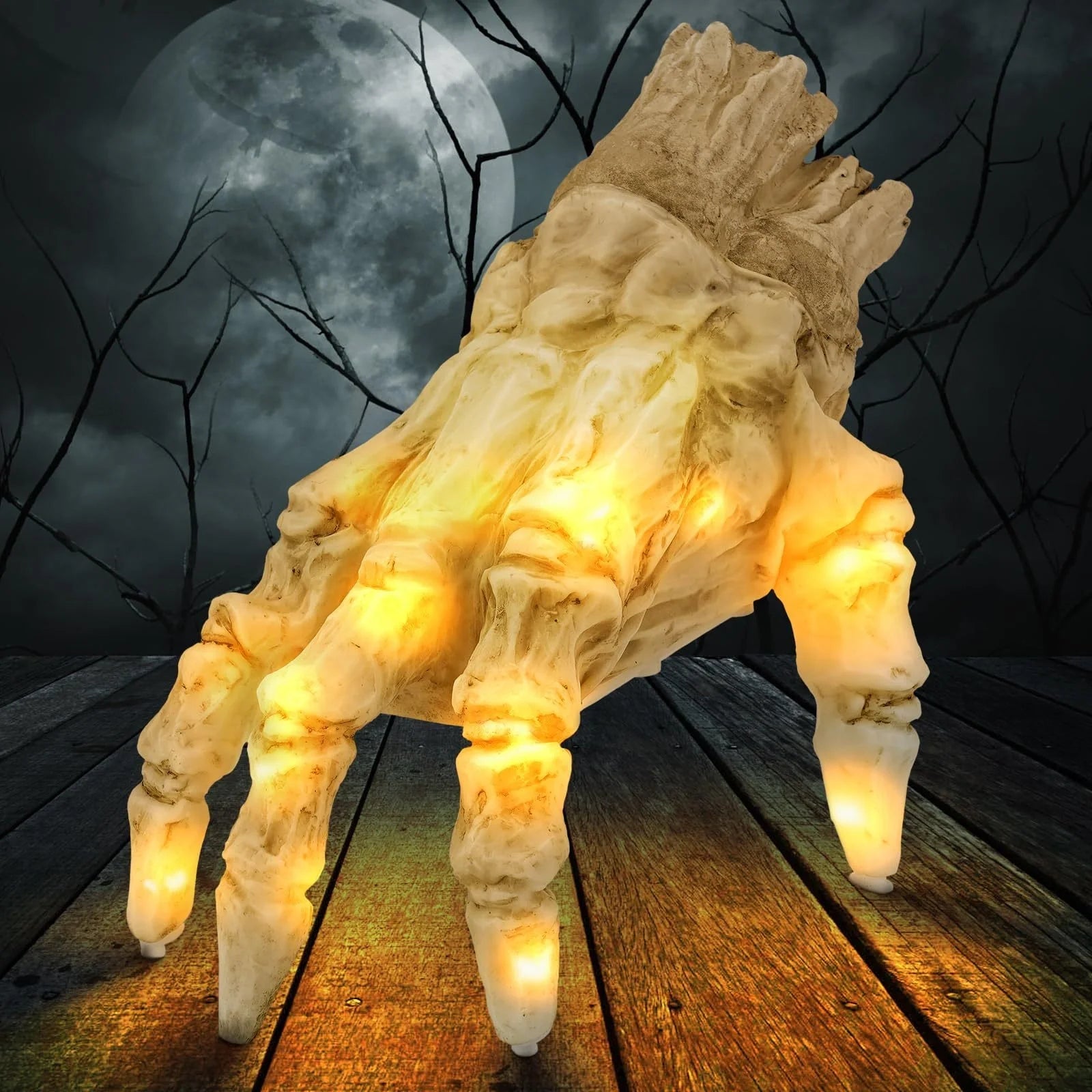 Realistic glowing zombie hand Halloween decoration with spooky sound and movement