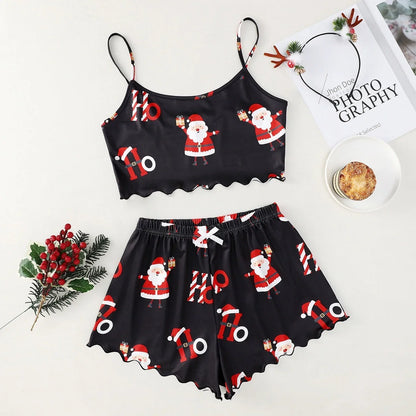 Women's Christmas-themed thin milk silk pajamas set with festive designs