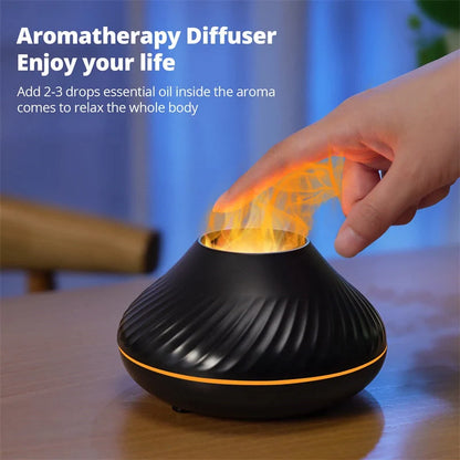 Volcanic Flame Aroma Diffuser with LED light and 130ml capacity in beige and black