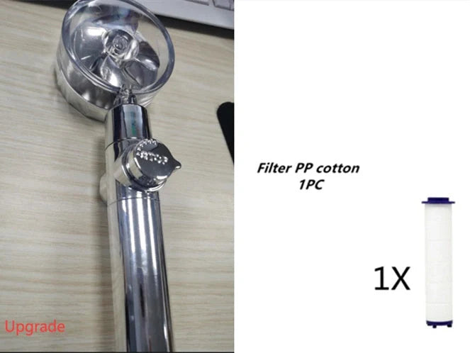 Turbo Propeller Shower Head in various colours with 360-degree fan extension