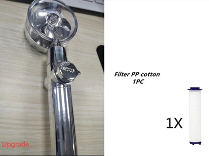 Turbo Propeller Shower Head in various colours with 360-degree fan extension