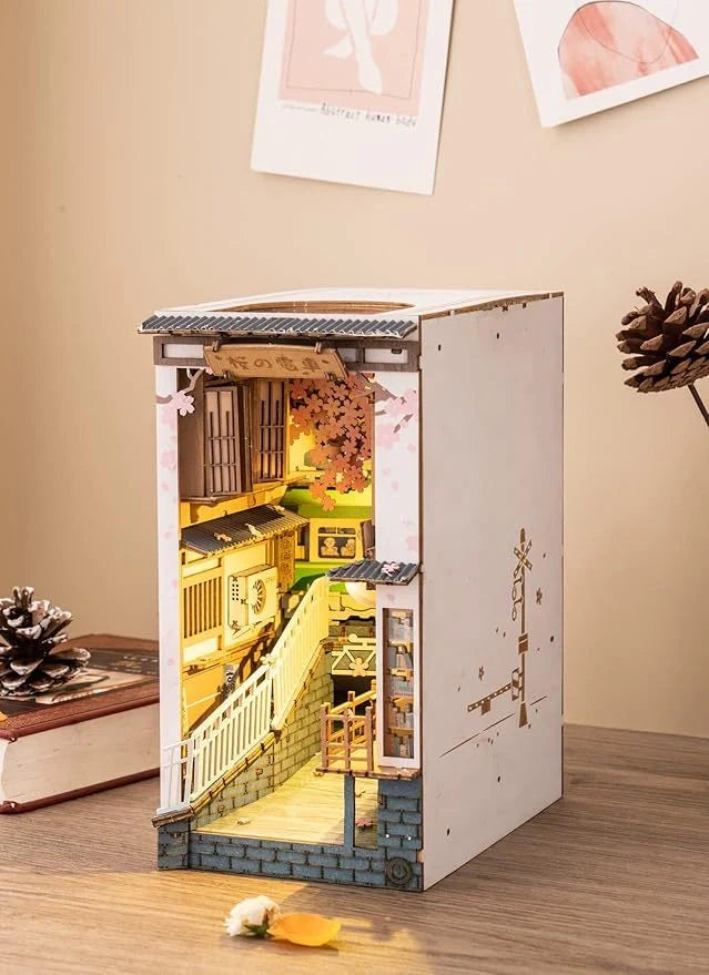 ROBOTIME Rolife DIY Book Nook Kit with LED Light, a decorative 3D puzzle for bookshelves