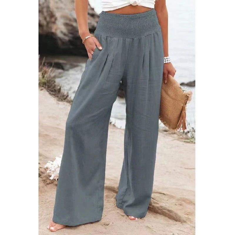 Women's stylish cotton linen wide leg trousers in various colours
